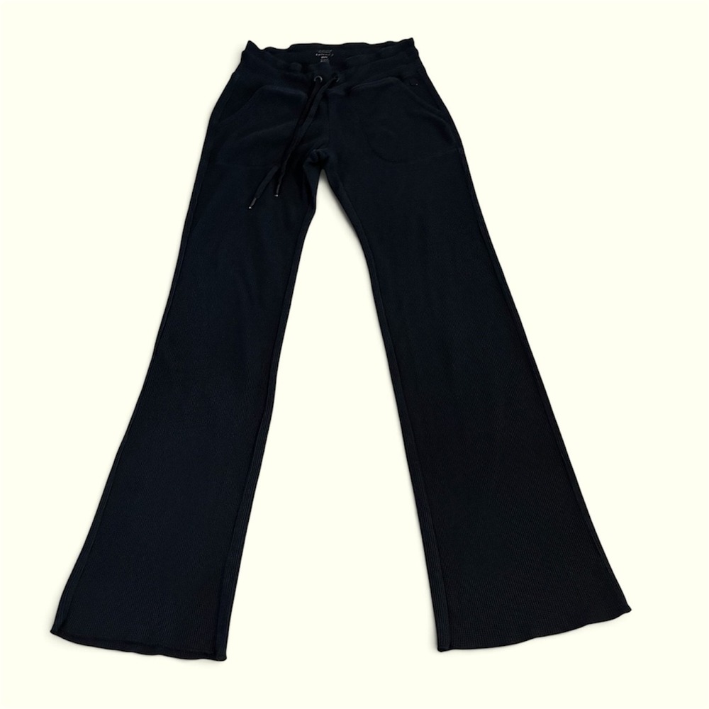 Calvin Klein Performance Pants Small Black Waffle Knit Flare Lounge Drawstring